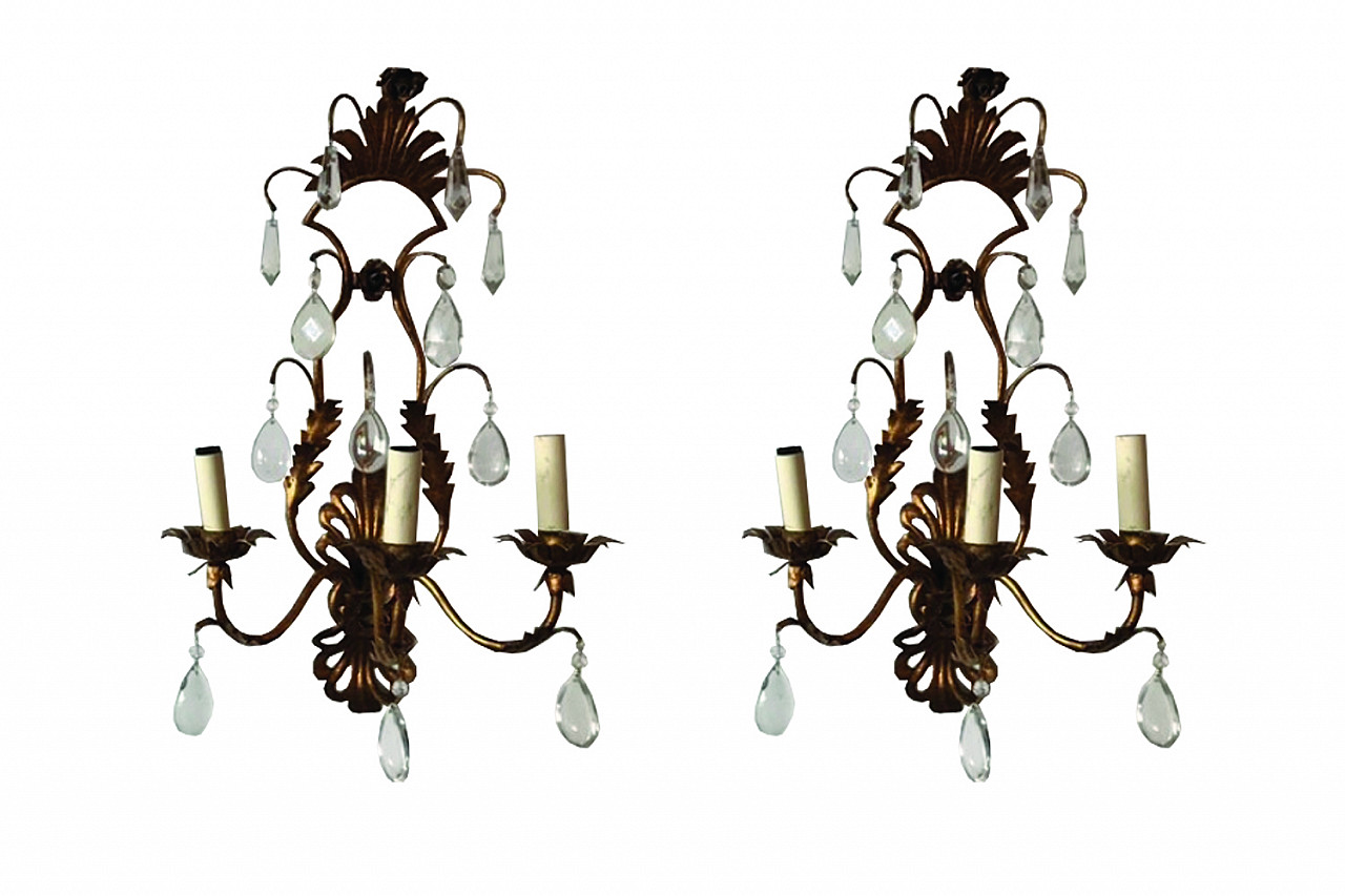 Pair of metal and glass wall lamps, Italy, 60s 1