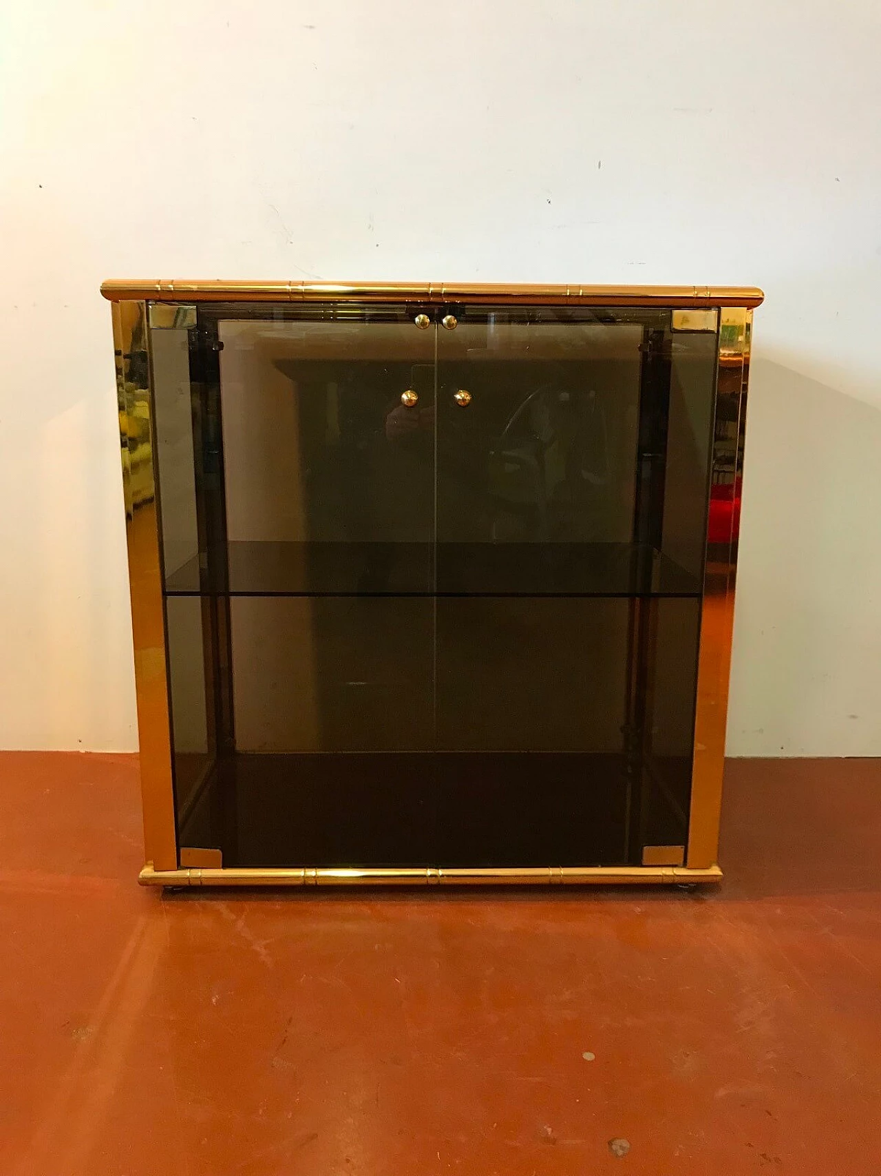 Smoke glass and brass cabinet, Italy '70s 4