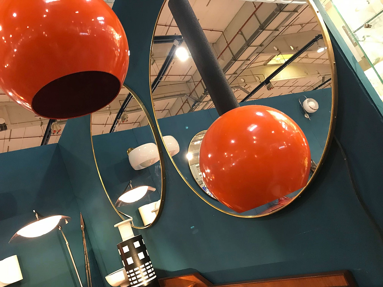 Coppia di lampade da soffitto arancioni, Reggiani, anni '60 1073836