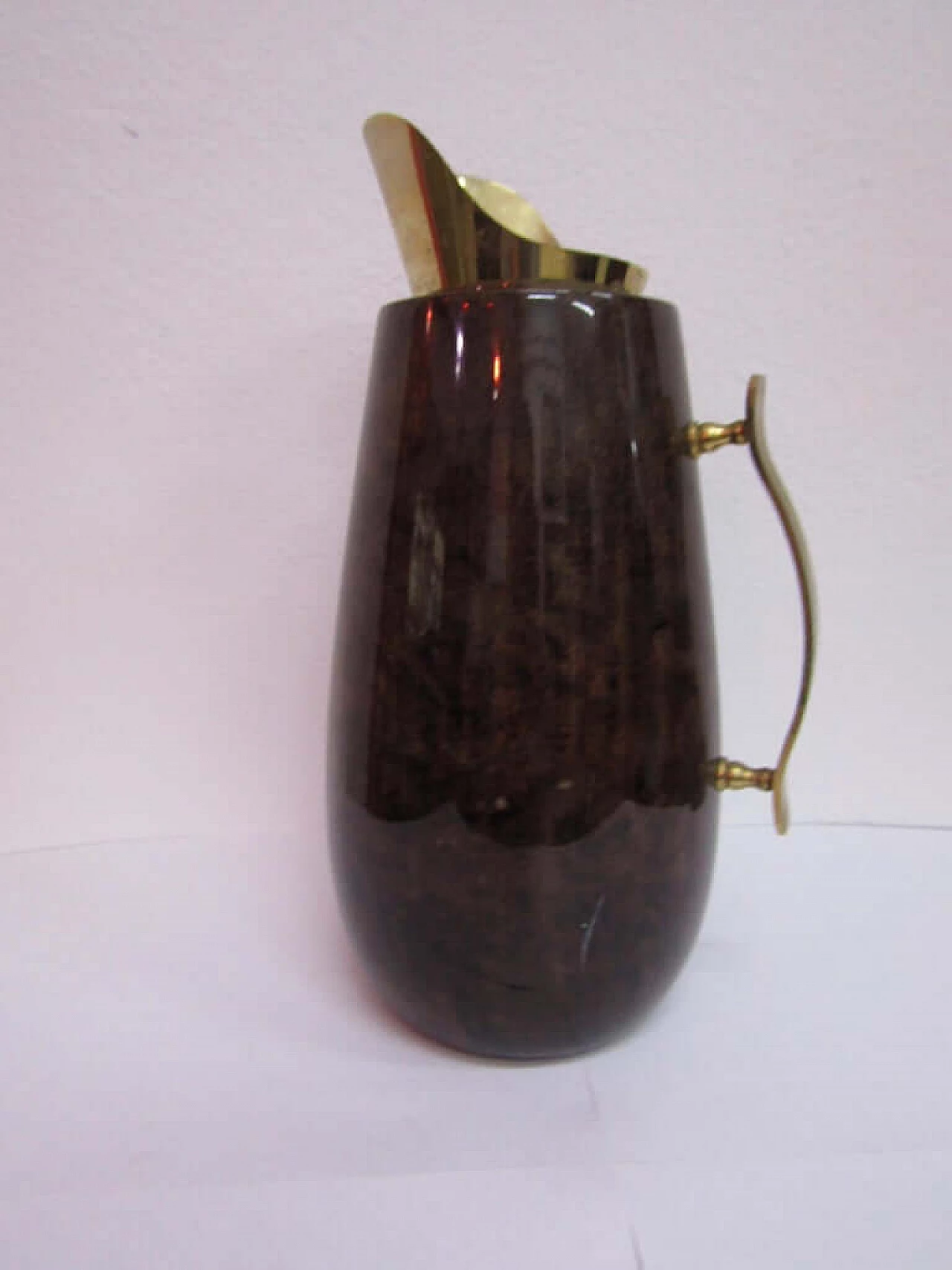 Caraffa in legno e pergamena, dettagli in ottone, di Aldo Tura, anni '50 1073859