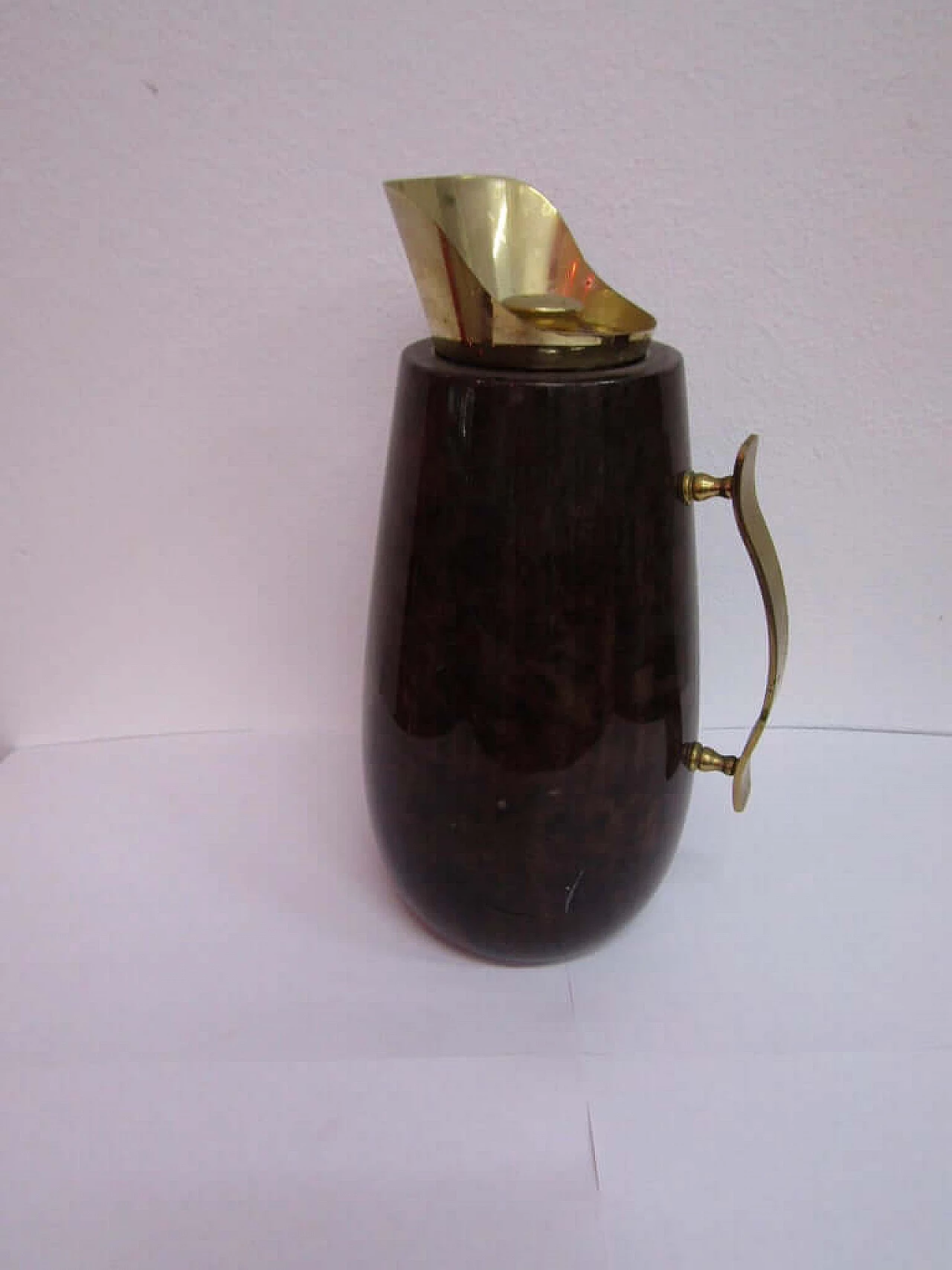 Caraffa in legno e pergamena, dettagli in ottone, di Aldo Tura, anni '50 1073860