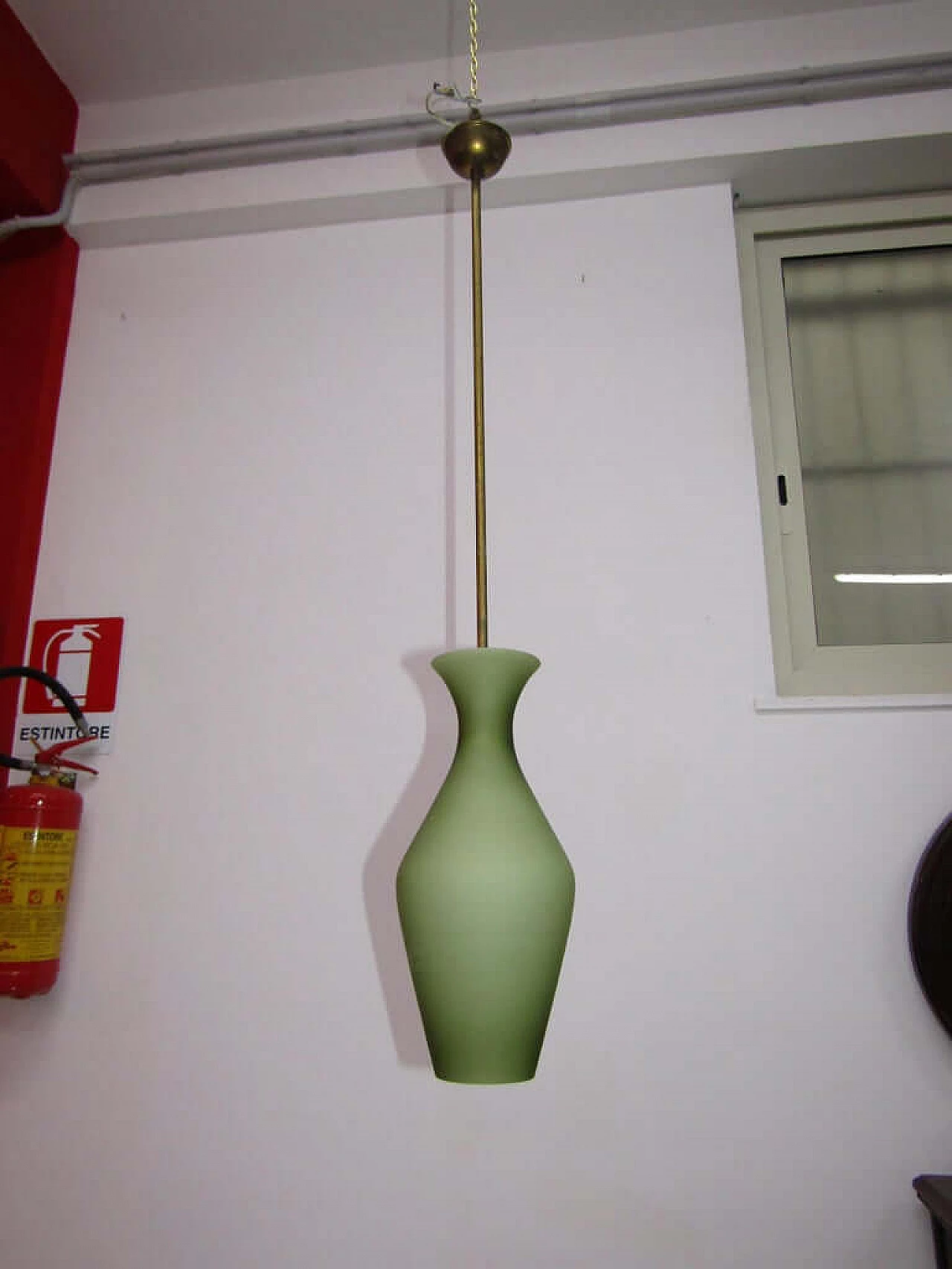 Ceiling lamp in opal green glass and brass, Stilnovo, 1950s 1073875