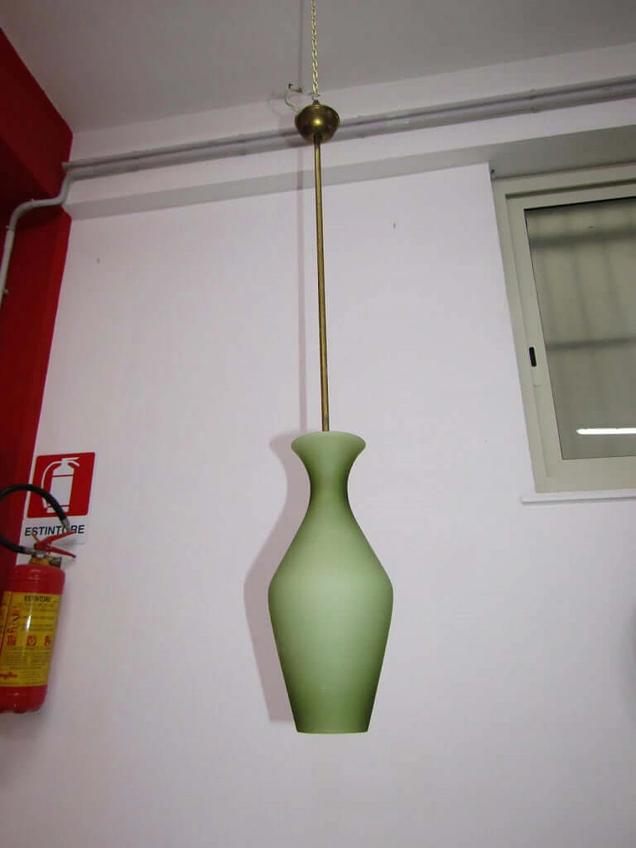 Ceiling lamp in opal green glass and brass, Stilnovo, 1950s 1073876