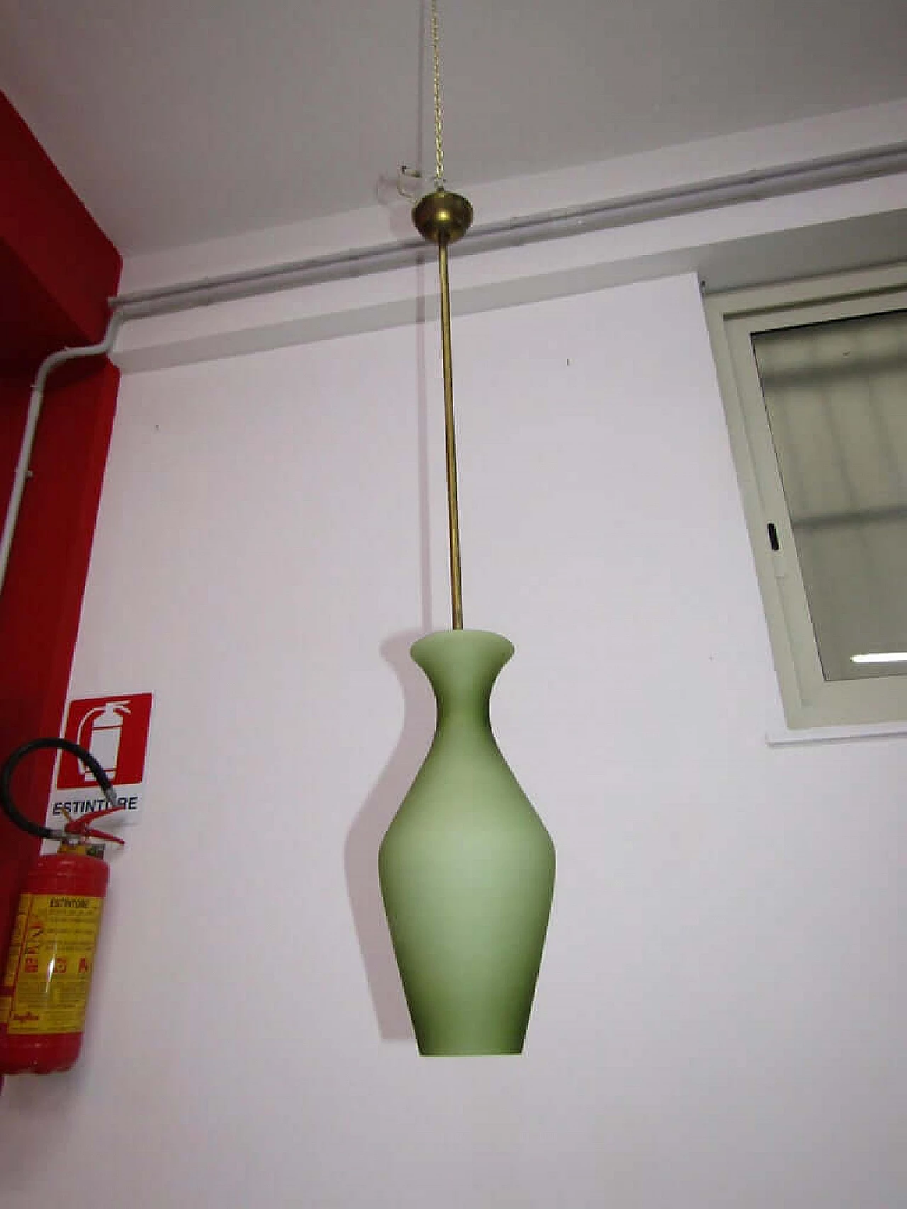 Ceiling lamp in opal green glass and brass, Stilnovo, 1950s 1073877