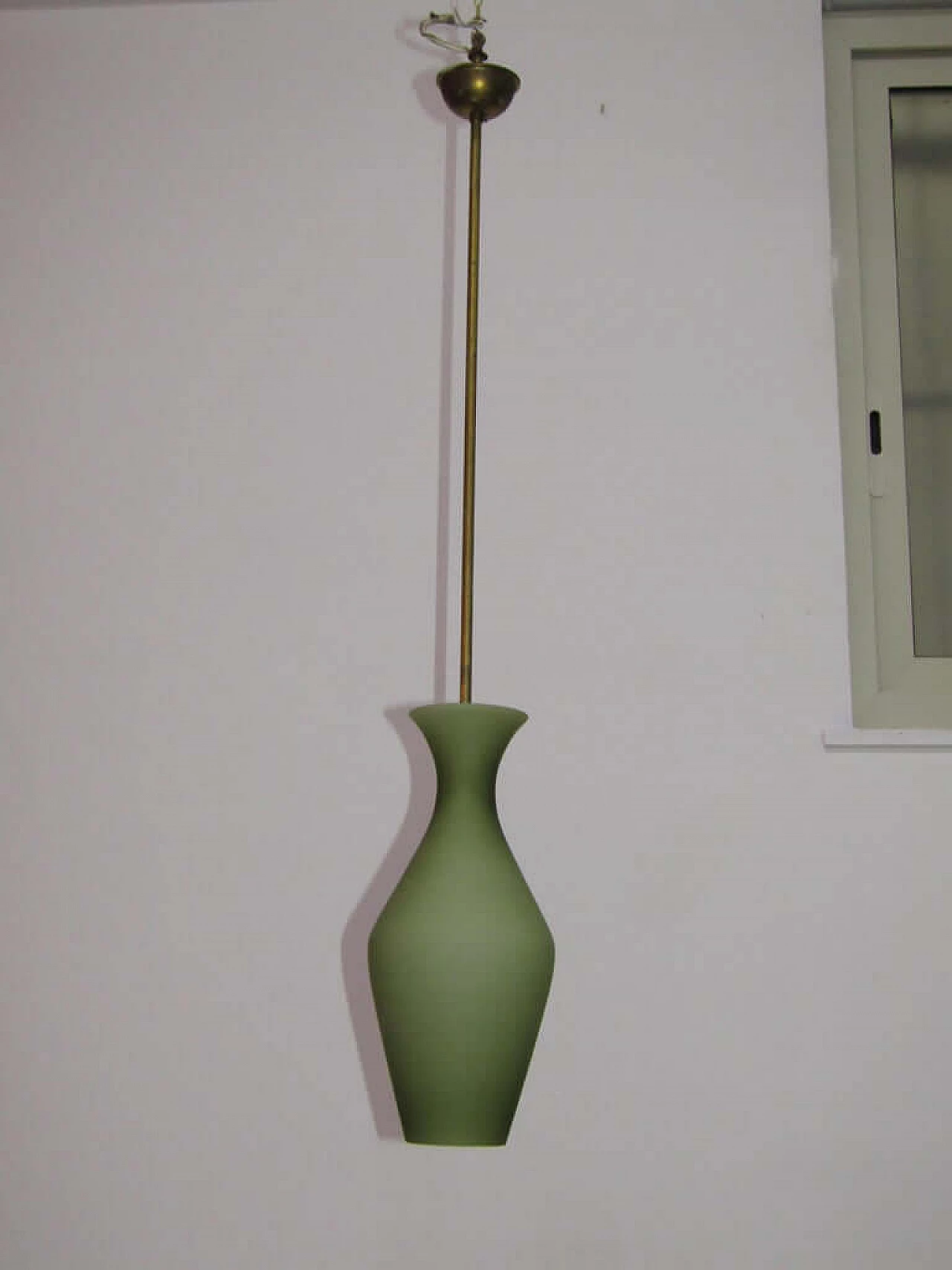 Ceiling lamp in opal green glass and brass, Stilnovo, 1950s 1073878