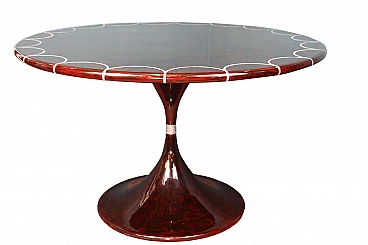 Turtle lacquered mahogany round table with mother-of-pearl inlays