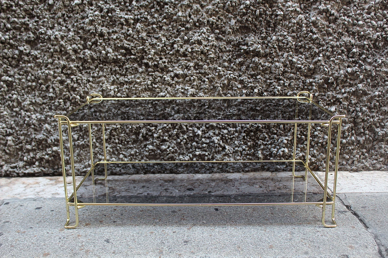 Rectangular brass & smoked glass coffee table, Italy, 70s 1074180