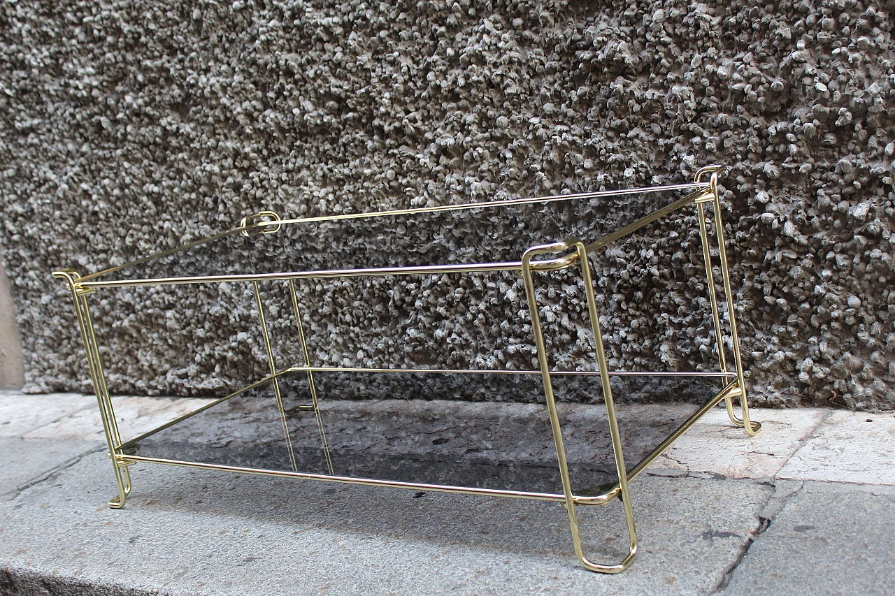 Rectangular brass & smoked glass coffee table, Italy, 70s 1074181