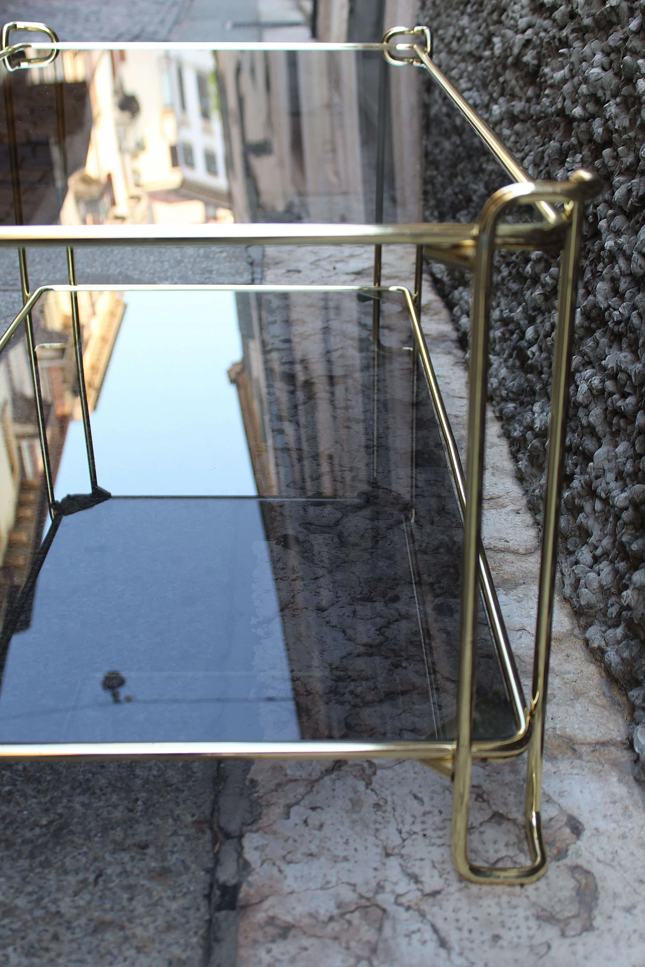 Rectangular brass & smoked glass coffee table, Italy, 70s 1074186