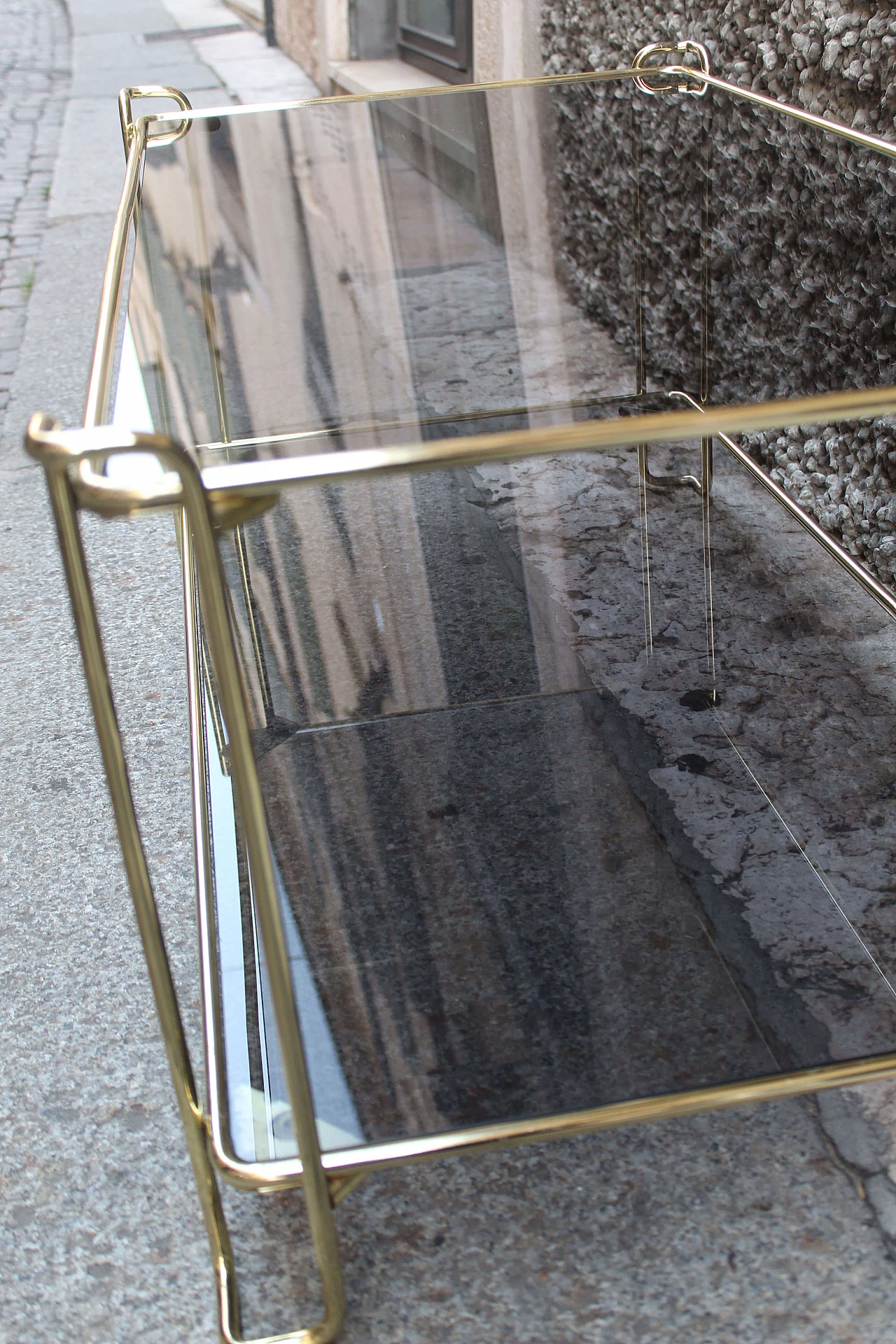 Rectangular brass & smoked glass coffee table, Italy, 70s 1074187