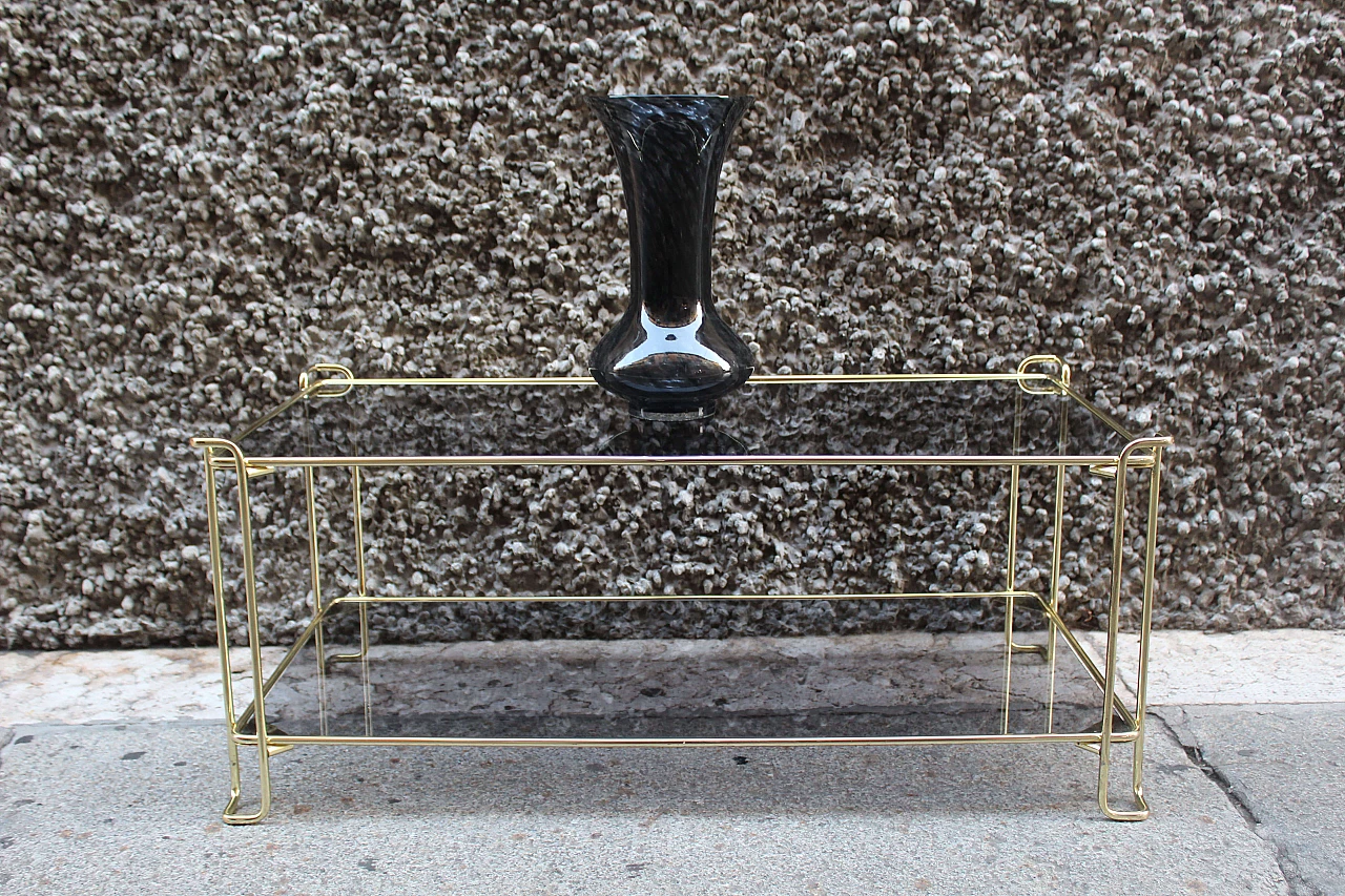 Rectangular brass & smoked glass coffee table, Italy, 70s 1074188