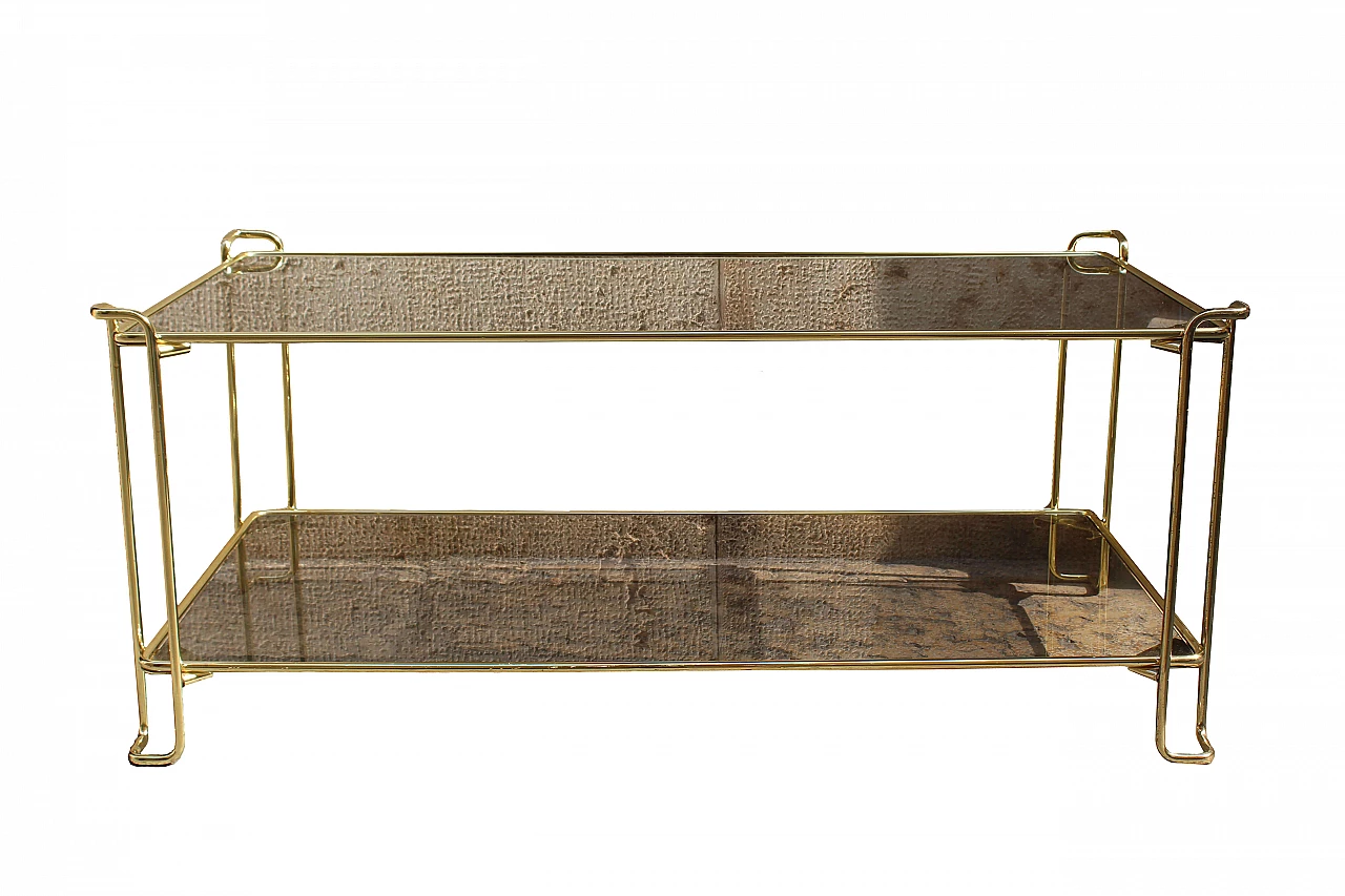 Rectangular brass & smoked glass coffee table, Italy, 70s 1074189