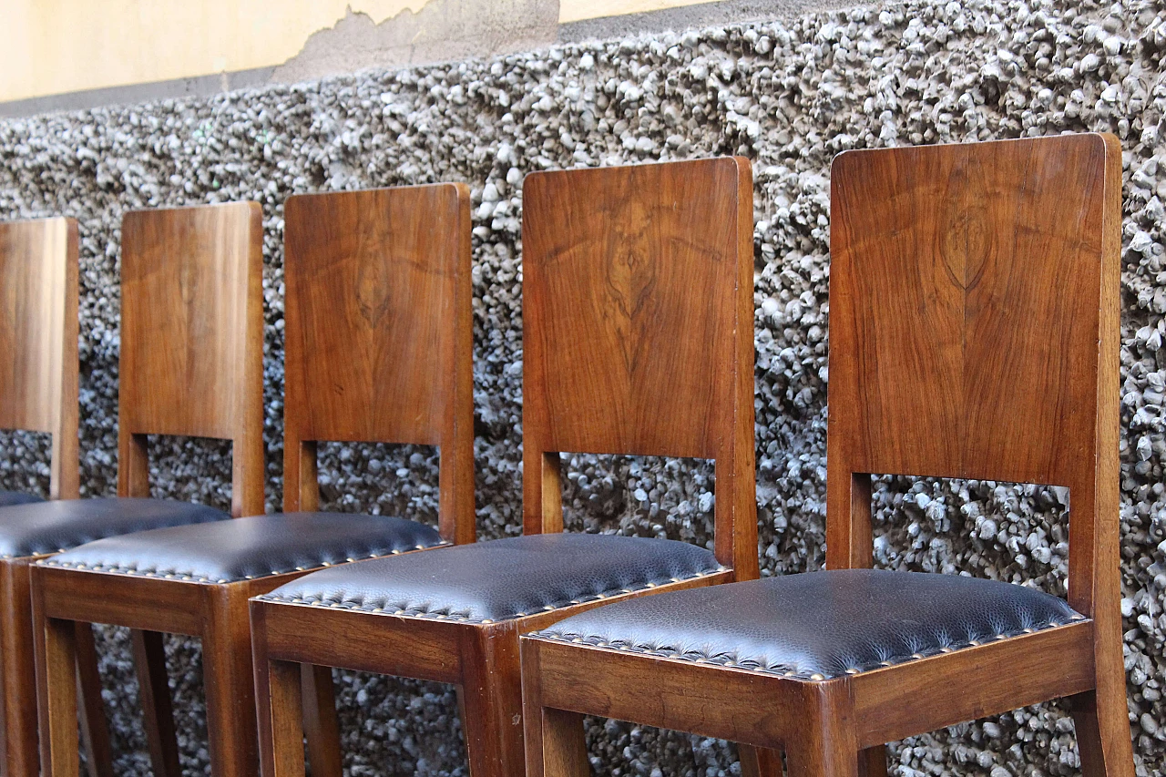 6 sedie in legno di noce e pelle, anni '40 1074217