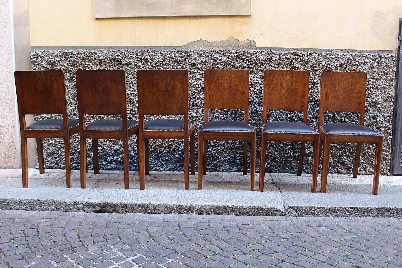 Vintage Italian Burr Walnut and Leather Dining Chairs, Set of 6 1074223