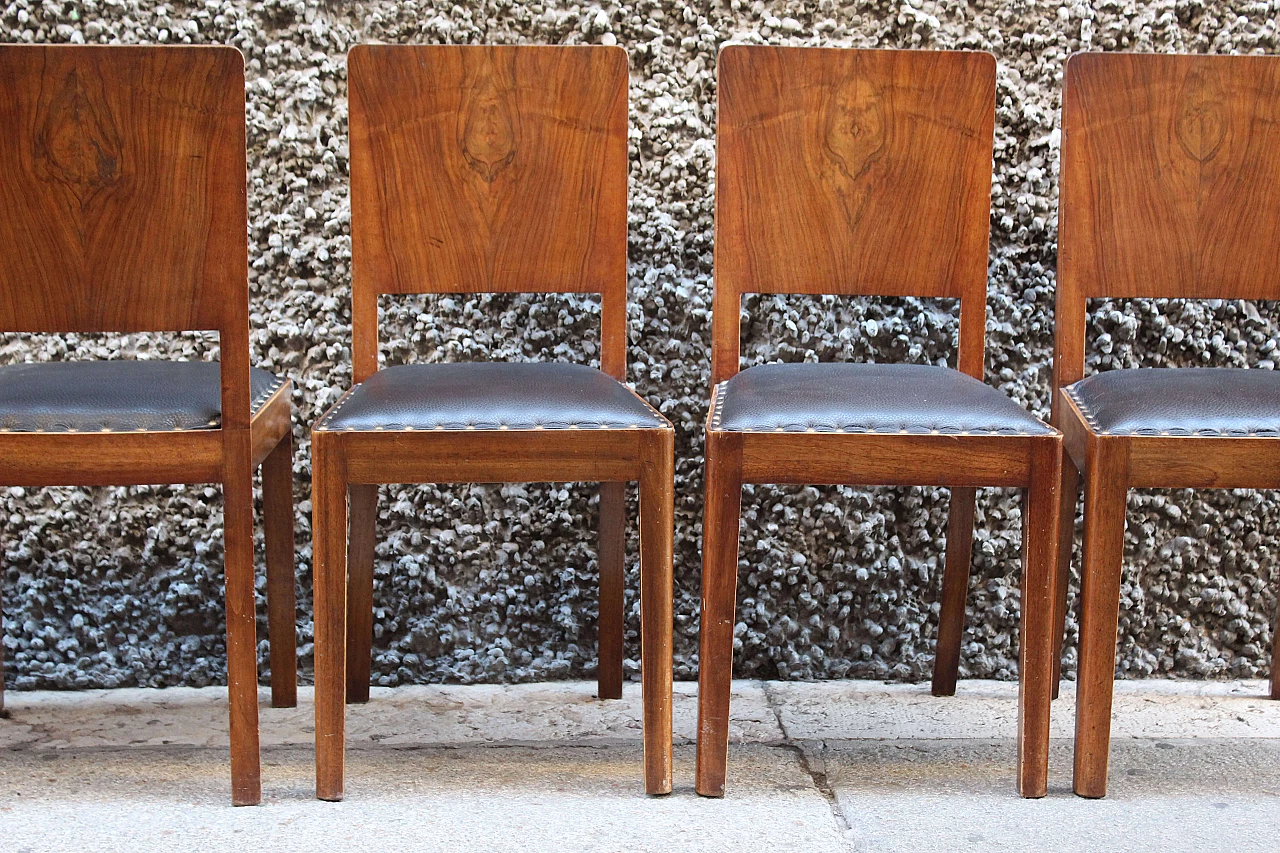 Vintage Italian Burr Walnut and Leather Dining Chairs, Set of 6 1074224