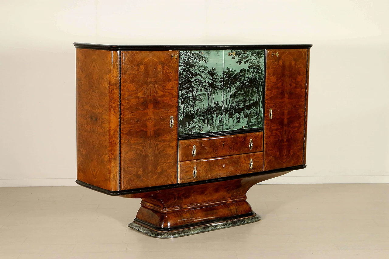 Art Deco hall sideboard, in briar wood and marble 1074373