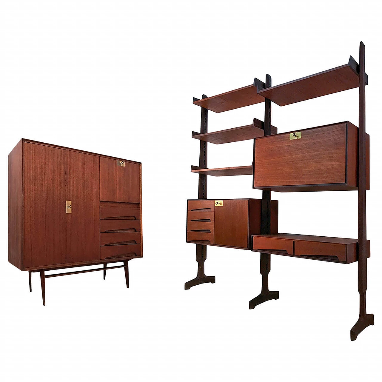 Italian Midcentury Teak Wood Sideboard and Bookcase by Vittorio Dassi, 1950s 1074500