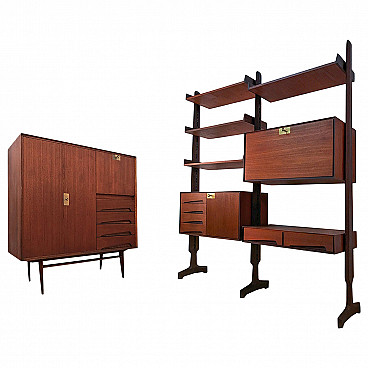 Italian Midcentury Teak Wood Sideboard and Bookcase by Vittorio Dassi, 1950s