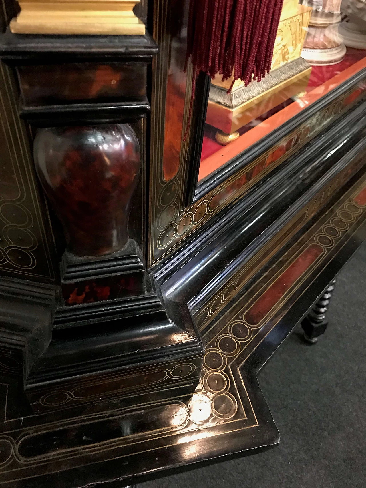 Antique French ebonized cabinet or showcase with turtleshell details, 18th century 1074582