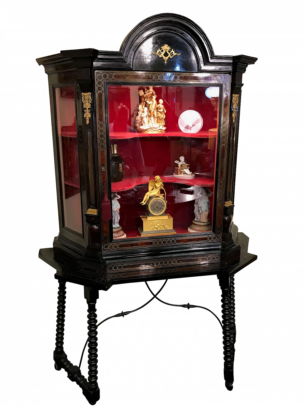 Antique French ebonized cabinet or showcase with turtleshell details, 18th century 1074584