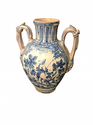 Neapolitan Vase  by Andrea Vaccari in blue painted majolica, 18th century