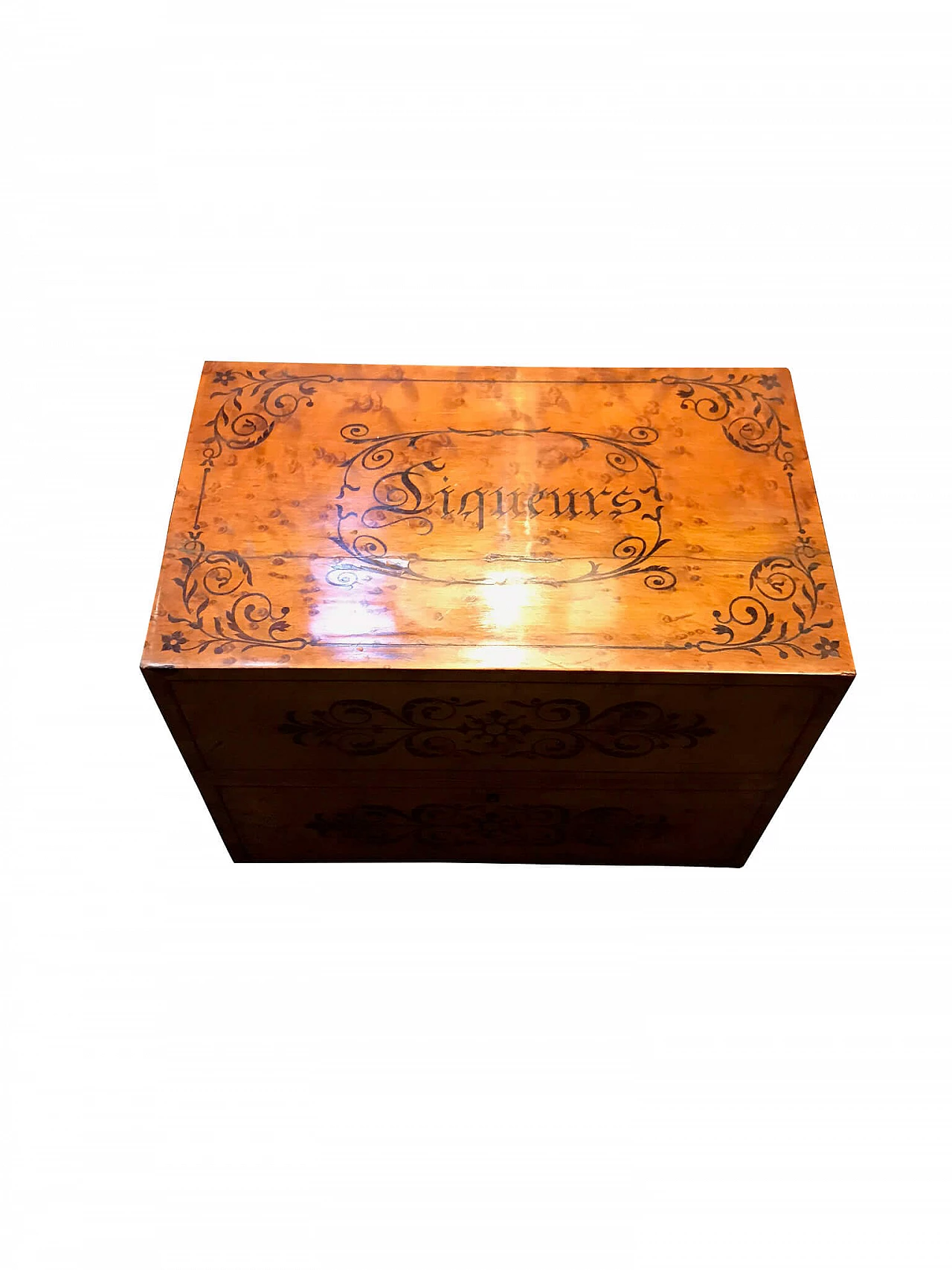 Scatola in legno di acero occhiellato, con intarsi in ebano viola 1074615