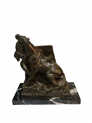 Scultura di donna e cavallo in bronzo firmata Leoncillo, anni ‘30