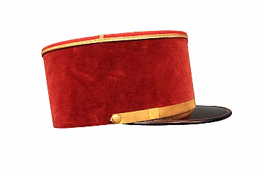 Red velvet French Gendarmerie hat made for the theatre, 60s