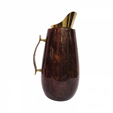 Carafe in wood and parchment, brass details, by Aldo Tura, 1950s