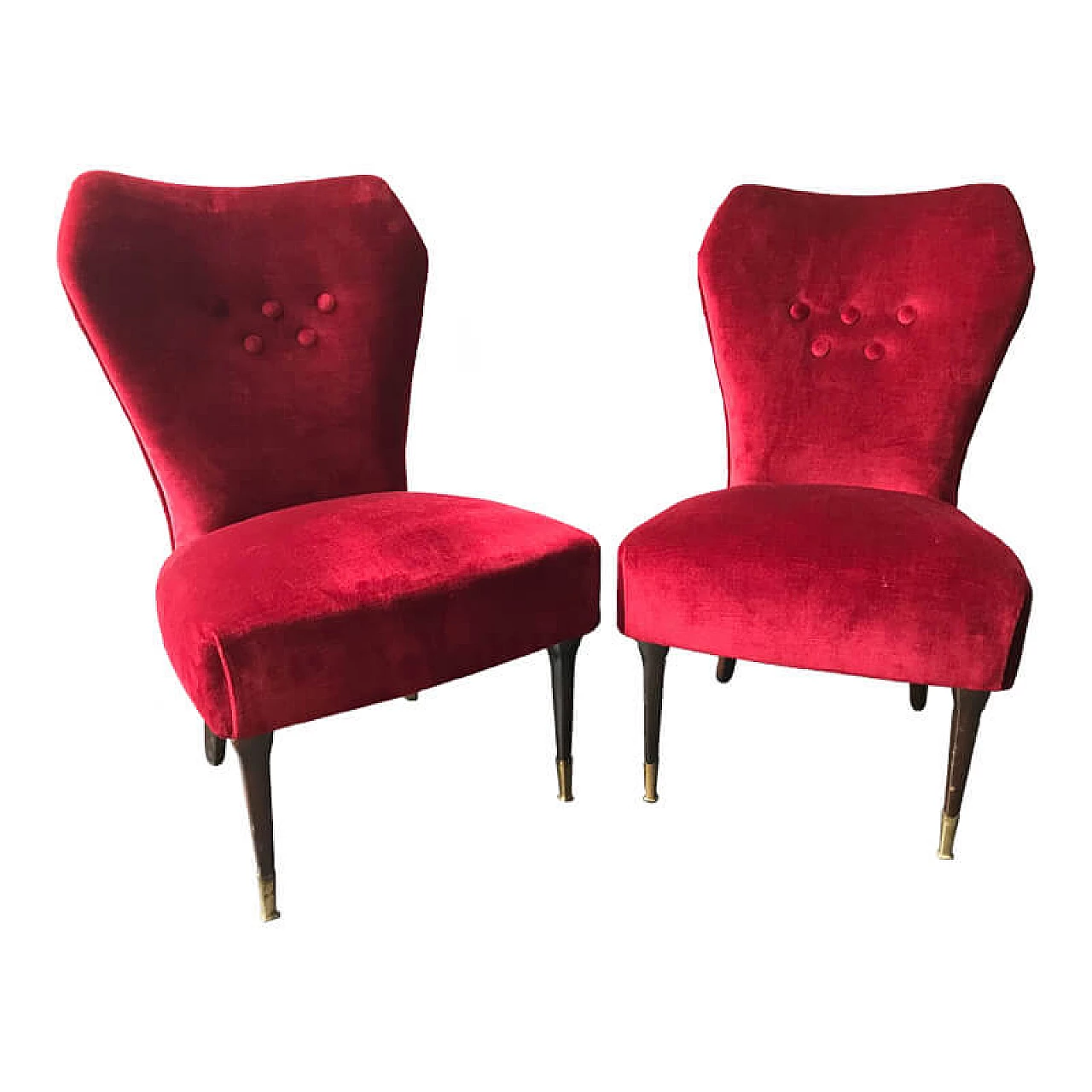 Pair of red velvet armchairs, '40s 1074837