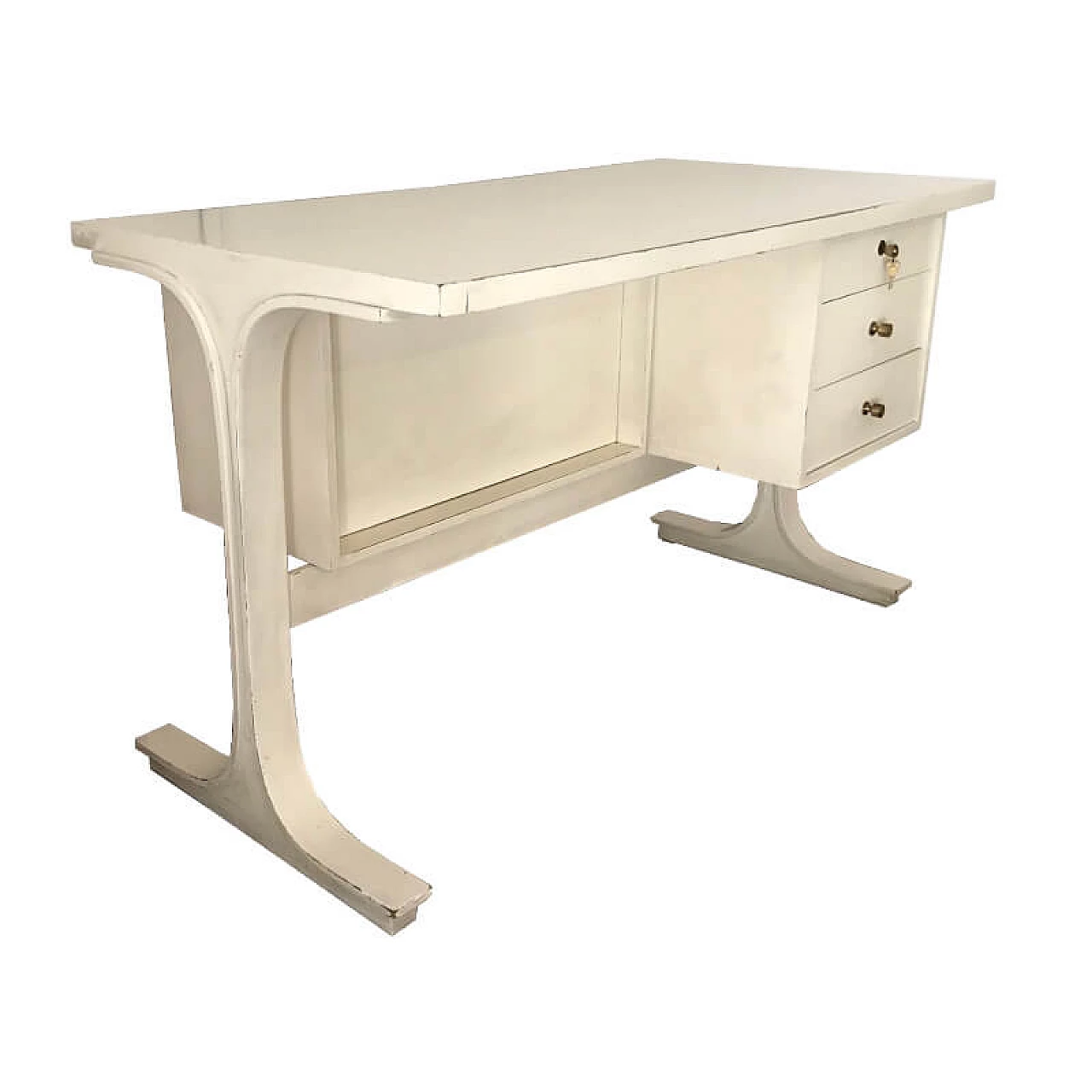 White center desk, with drawers and key, Gianfranco Frattini, '60s 1074859