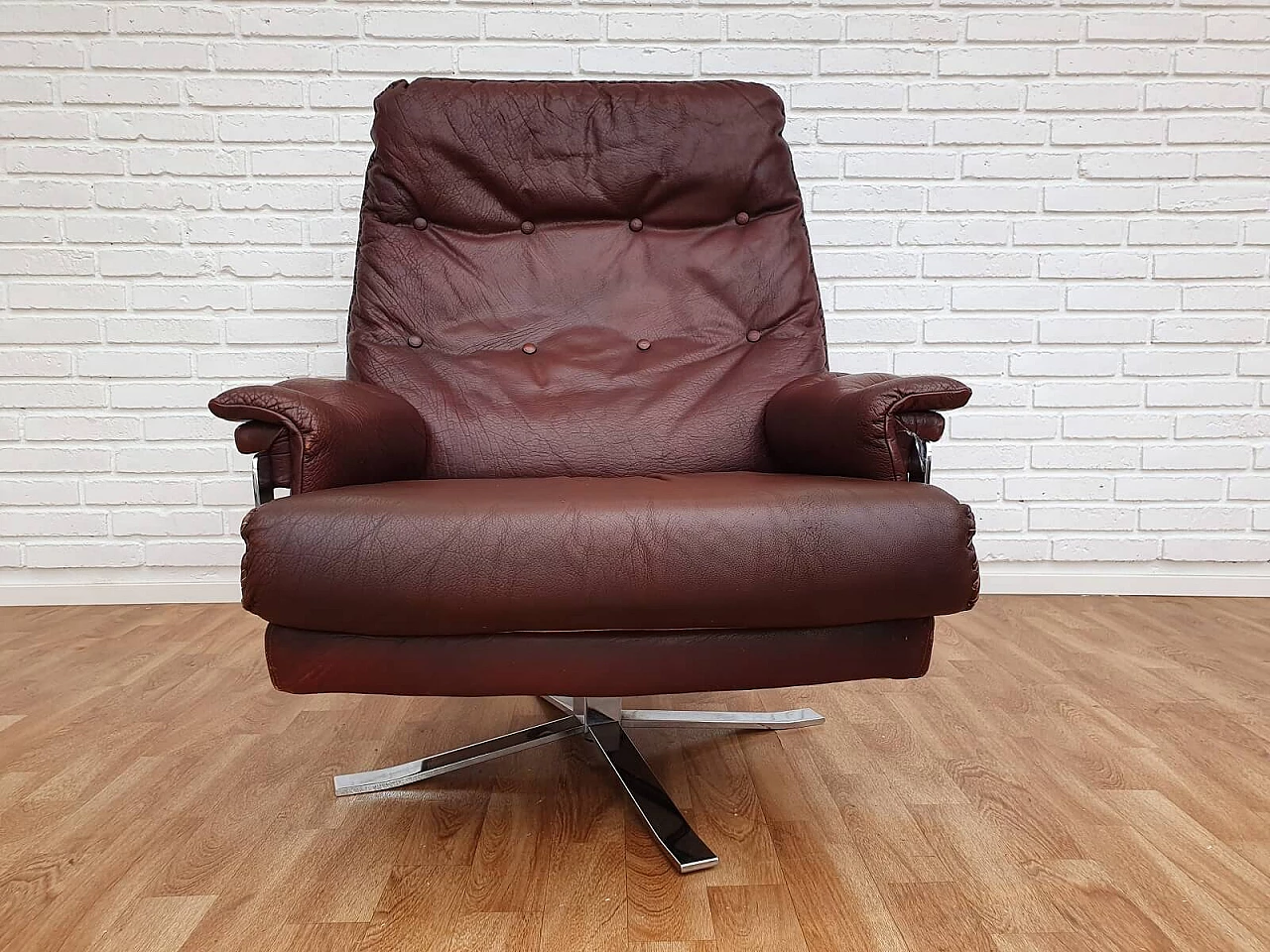 Swedish loungechair by Arne Norell, leather and chrome steel,  70s 1075046