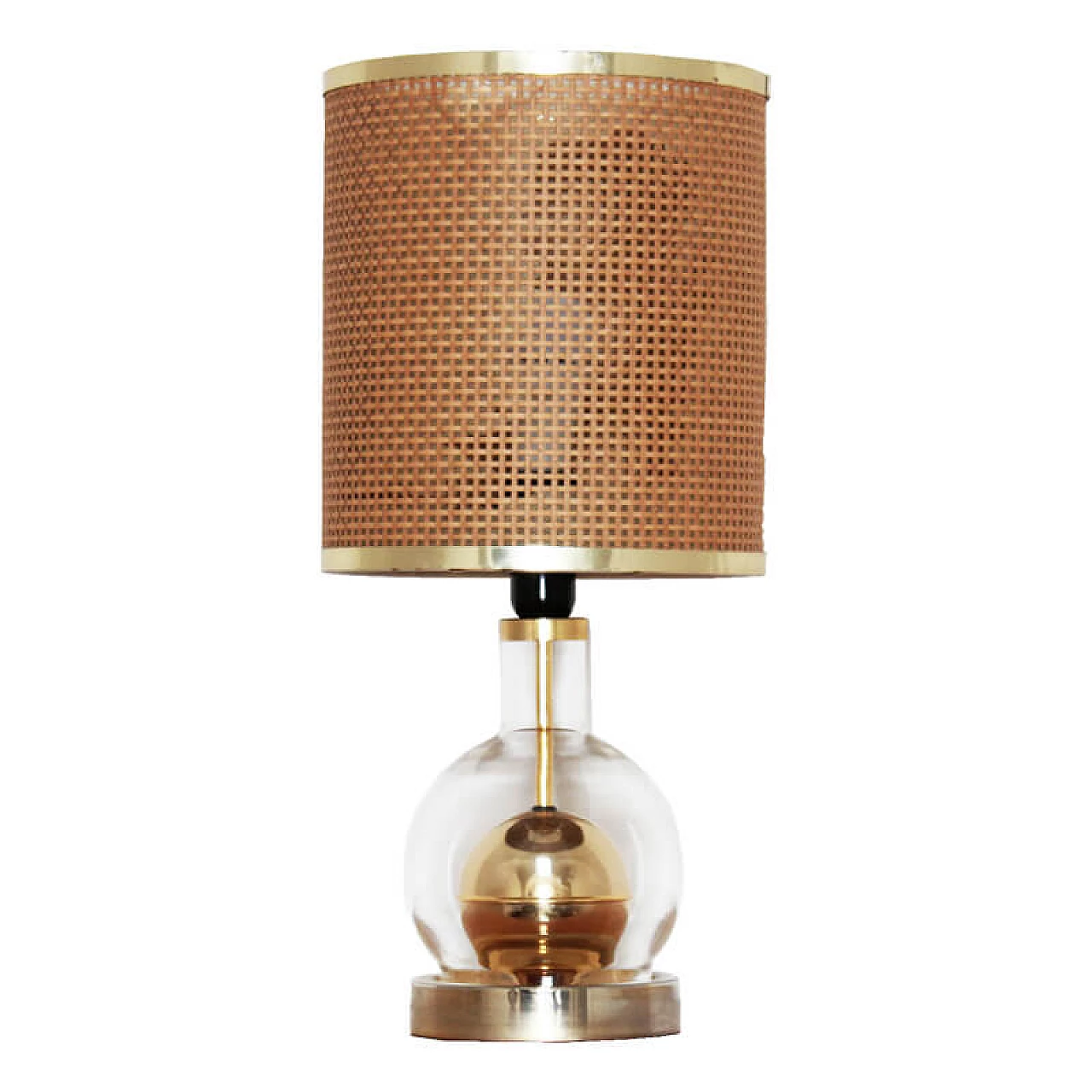 Brass lamp with wicker lampshade, 70s 1075074