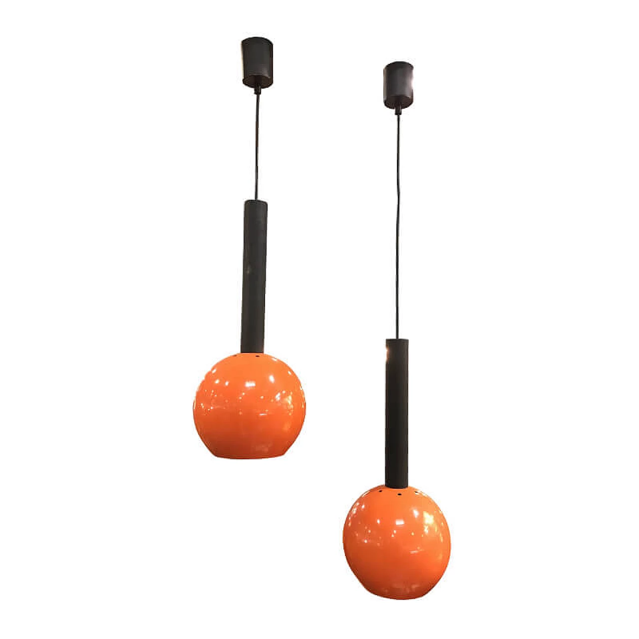 Coppia di lampade da soffitto arancioni, Reggiani, anni '60 1075092