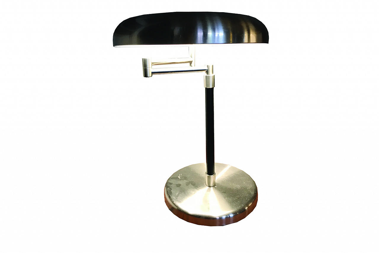 Steel and leather table lamp, 80s 1