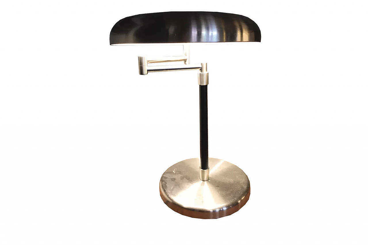 Steel and leather table lamp, 80s 1