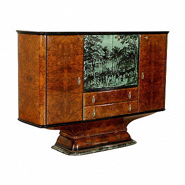 Art Deco hall sideboard, in briar wood and marble