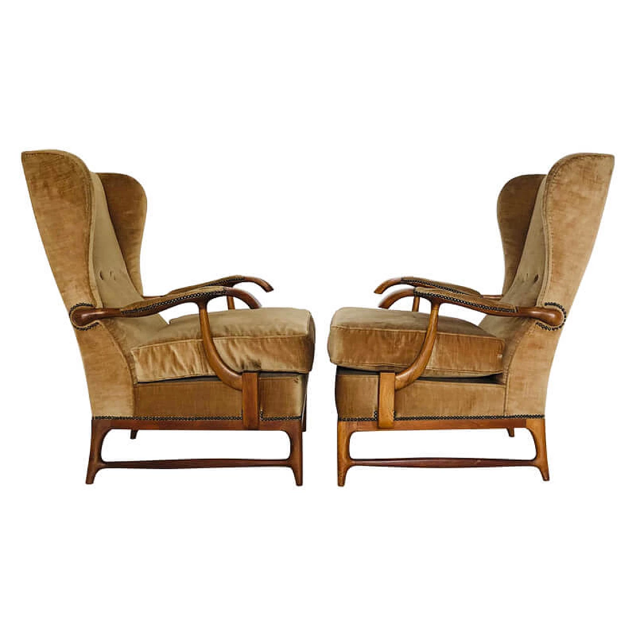 Pair of armchairs in wood and velvet, Paolo Buffa, 1950s 1075250