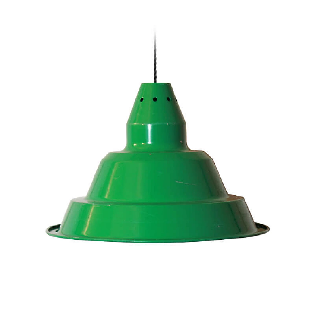 Lampada da soffitto industriale color verde, anni '70 1075491