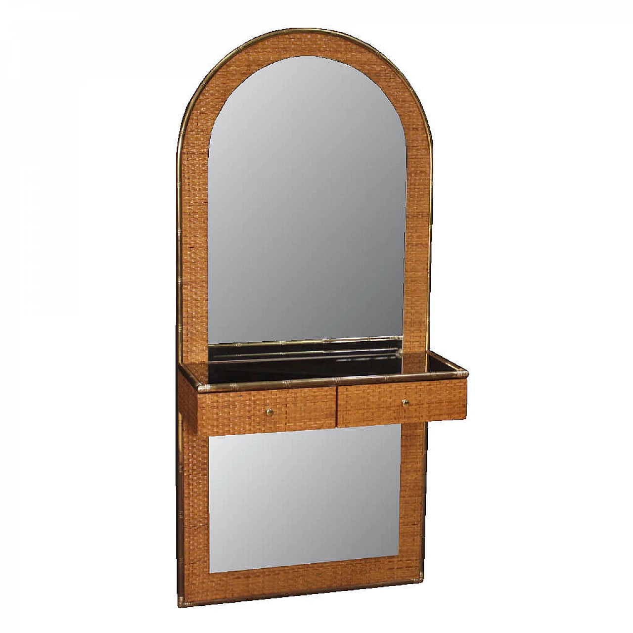 Italian console with mirror, in wood and brass 1075542