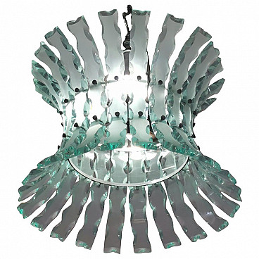 Lampadario in vetro cesellato di Zeroquattro per Fontana Arte, anni '60