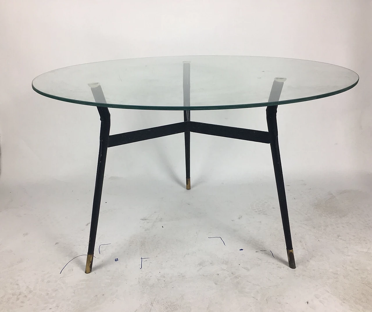 Tavolino Mid-century in vetro e  ferro, anni '50 2