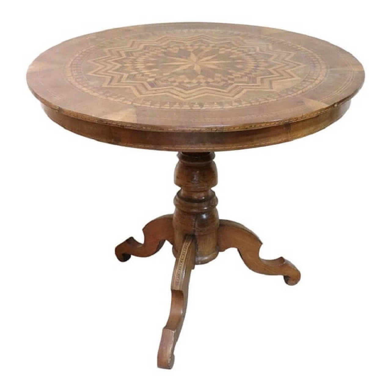 Tavolino antico in noce intarsiato tavolo di Rolo metà, sec XIX 1075626
