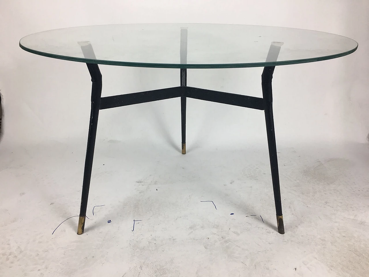 Tavolino Mid-century in vetro e  ferro, anni '50 4