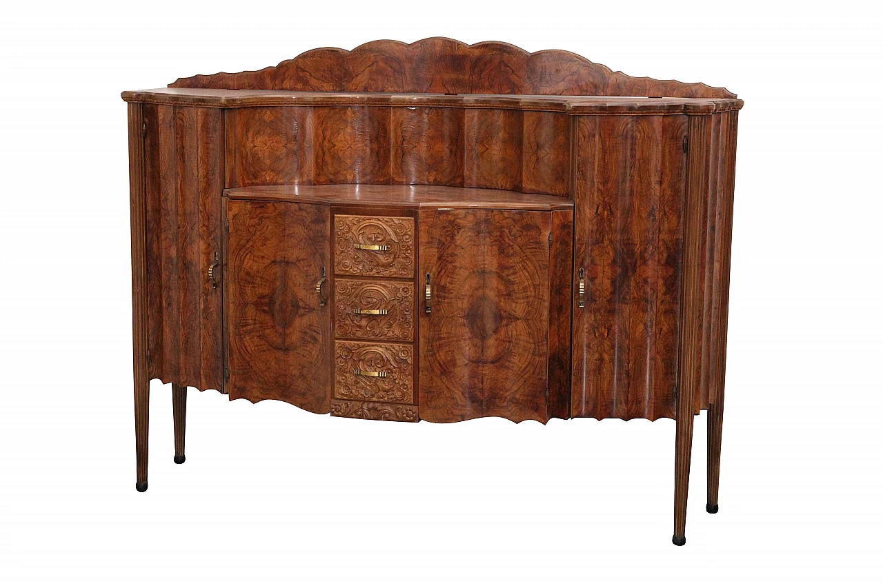Credenza Art Deco di Meroni & Fossati, noce e radica di noce, anni '30 1075795