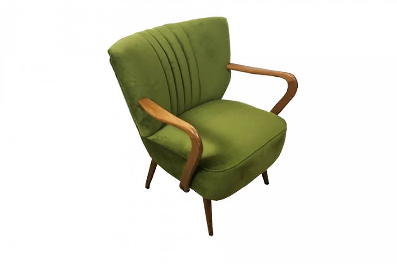 Poltrona danese rivestita in velluto verde 1