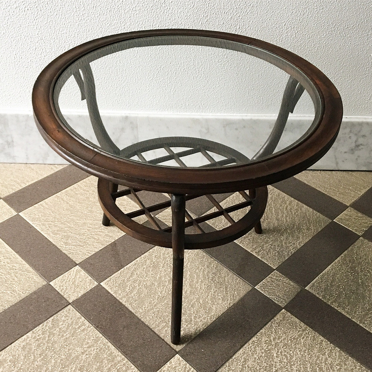 Tavolino in legno e vetro attribuito a Paolo Buffa, anni '50 4