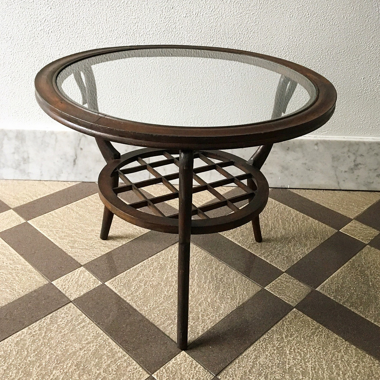 Tavolino in legno e vetro attribuito a Paolo Buffa, anni '50 3