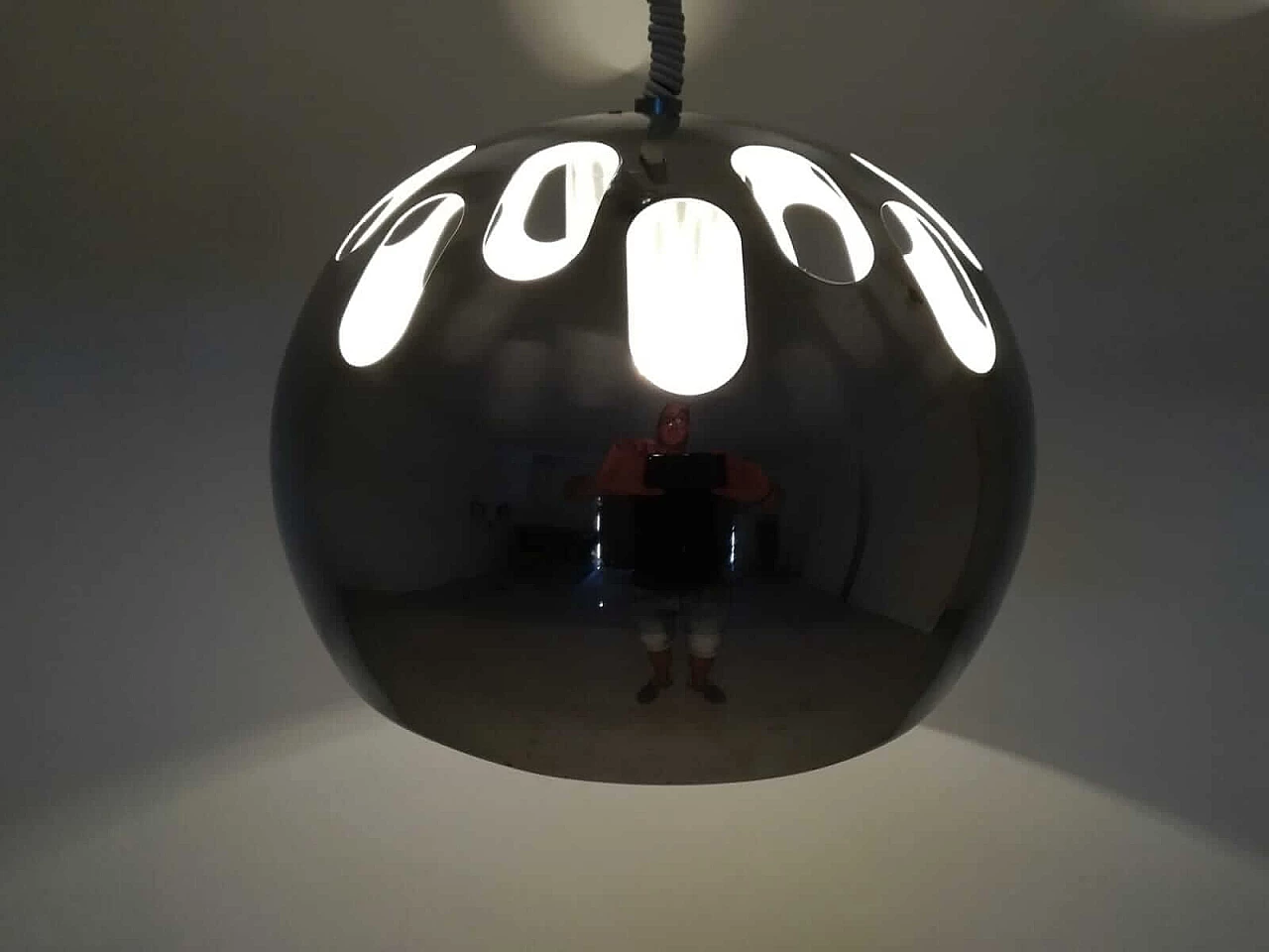 Lampadario cromato, con saliscendi, Luci illuminazione d'interni, anni '50 1076084