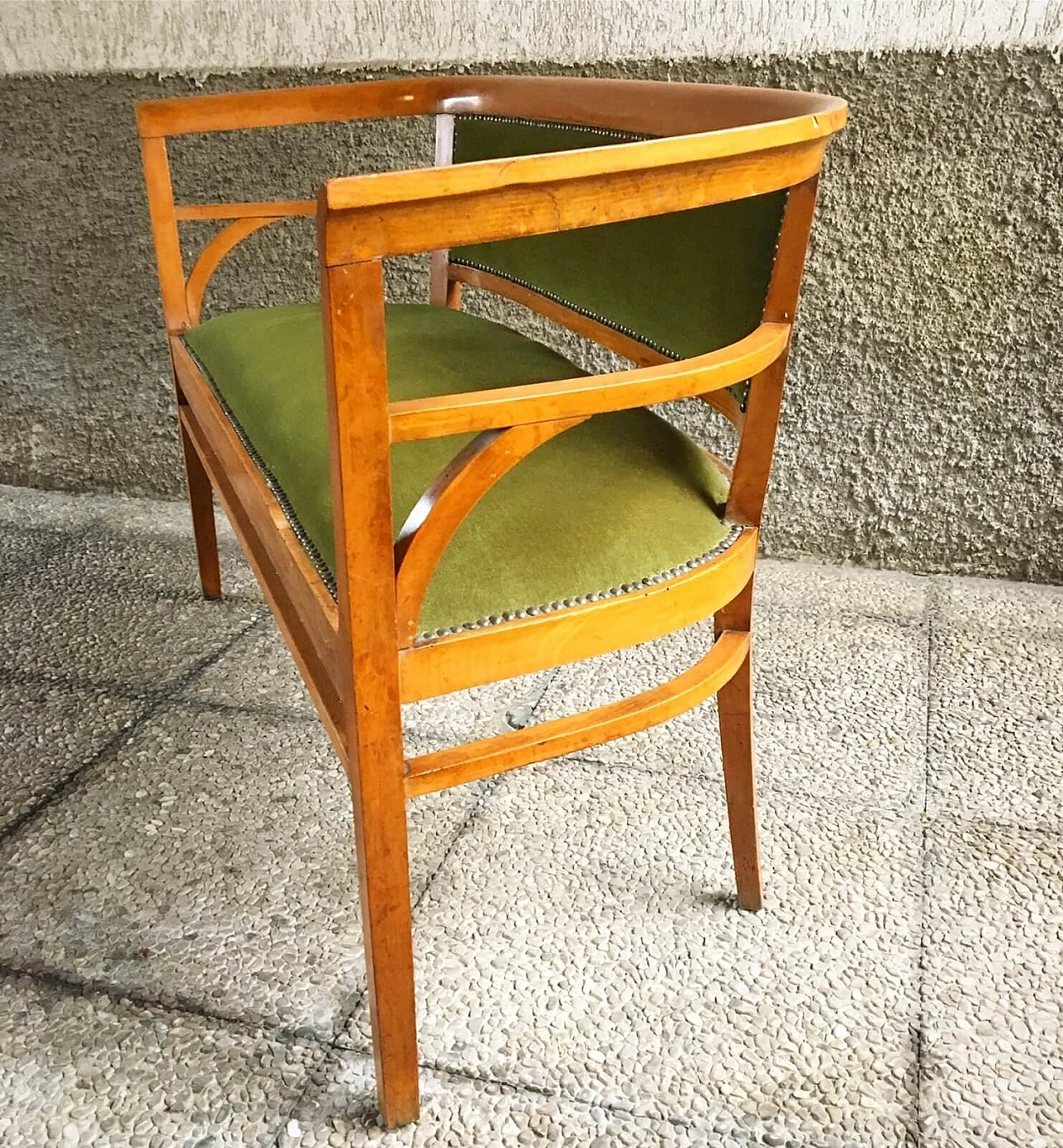 Divanetto in velluto verde e faggio ArtDeco, 1920 / 1930 4